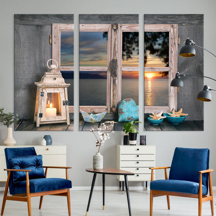 High Quality Sunset from the Window Landscape Canvas Wall Art Print Soft Apartment Decoration