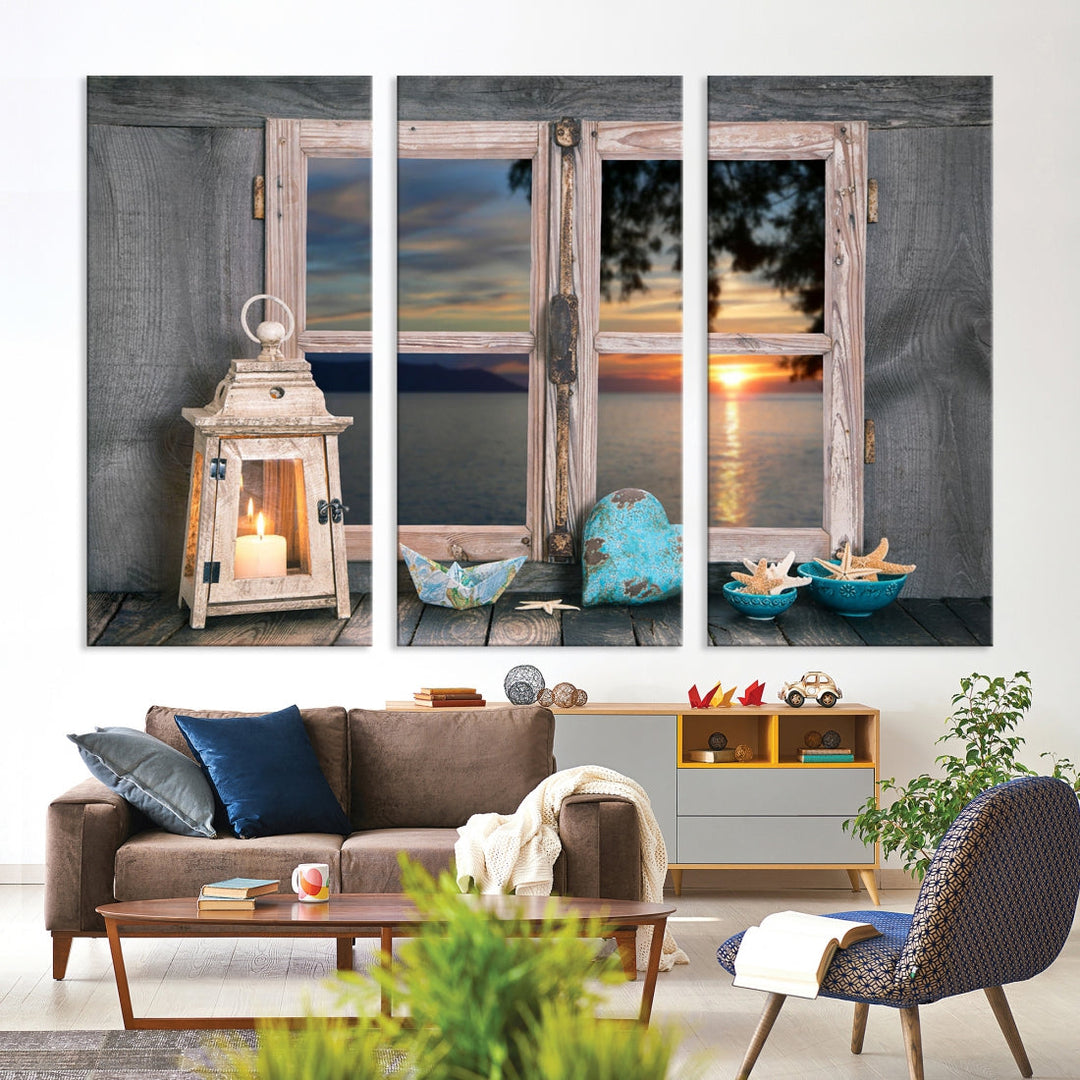 High Quality Sunset from the Window Landscape Canvas Wall Art Print Soft Apartment Decoration