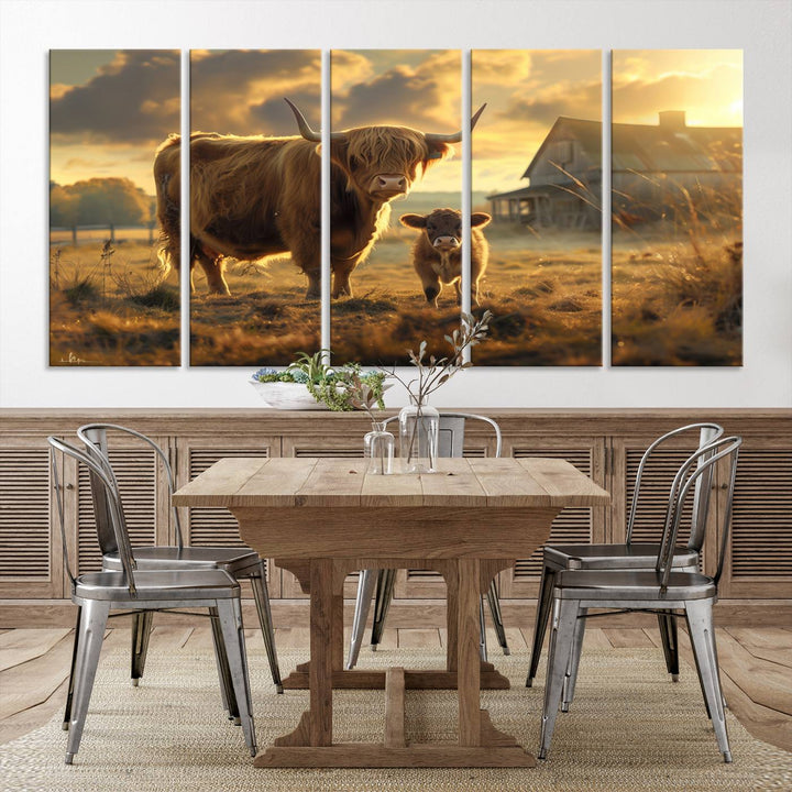 Highland Cow Canvas Wall Art Animal Print Pictures Fluffy Cattle Photo Framed Farmhouse Painting