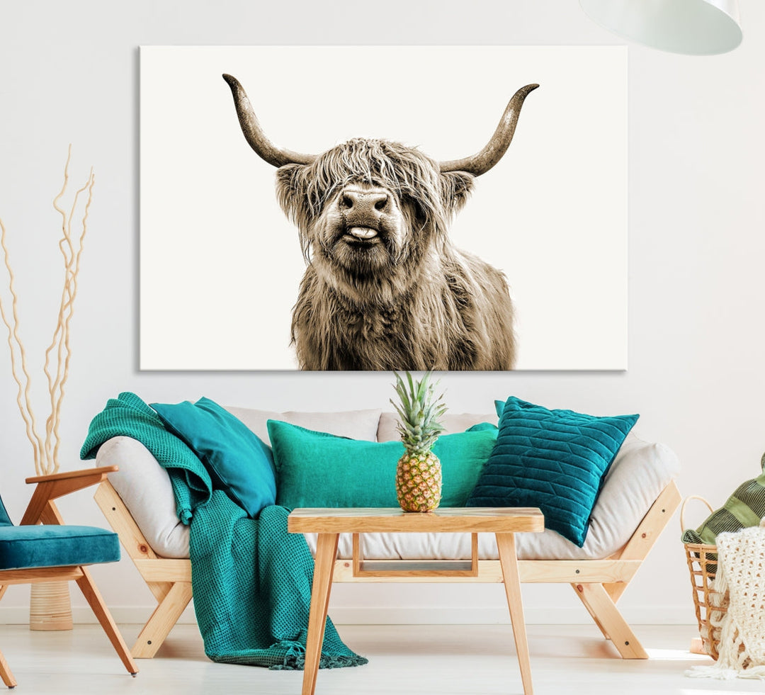 Highland Cow Canvas Wall Art Farmhouse Decor Cow Black White Print Rustic Wall Decor Animals Painting Scottish Cow Wall