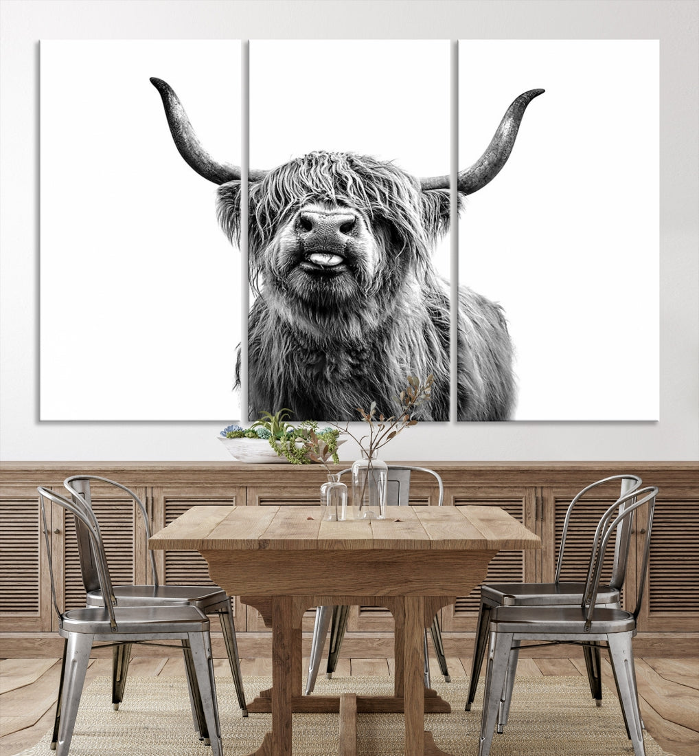 Highland Cow Canvas Wall Art Farmhouse Decor Cow Black White Print Rustic Wall Decor Animals Painting Scottish Cow Wall