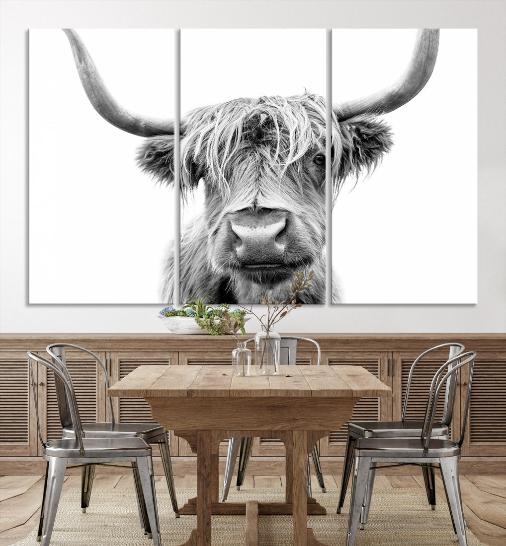 Highland Cow Canvas Wall Art Farmhouse Decor Cow Black White Print Rustic Wall Decor Animals Painting Scottish Cow Wall