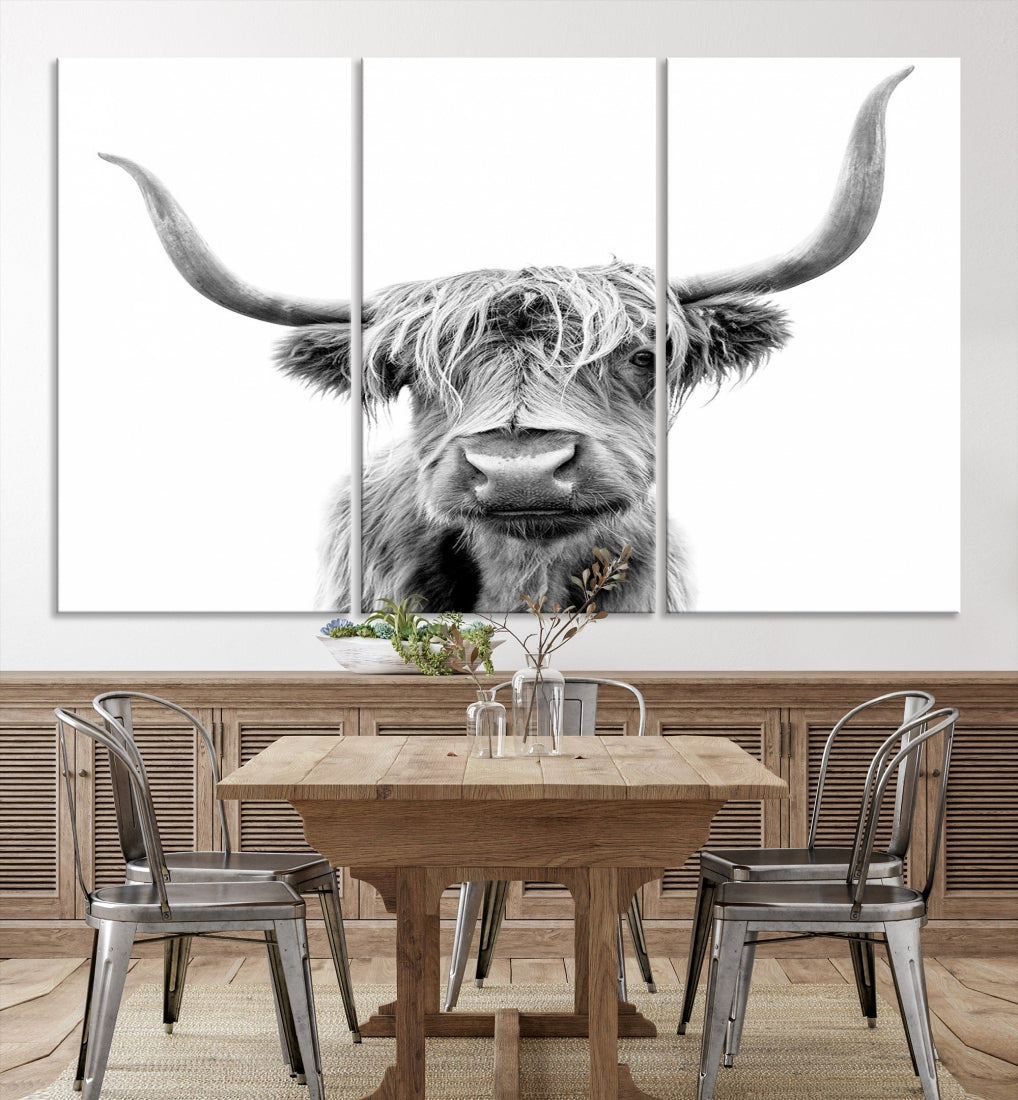 Highland Cow Canvas Wall Art Farmhouse Decor Cow Black White Print Rustic Wall Decor Animals Painting Scottish Cow Wall