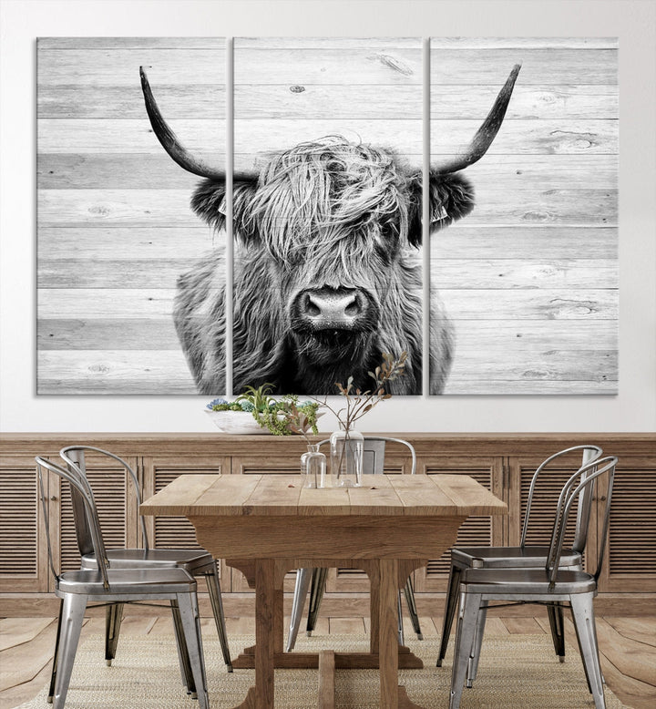 Highland Cow Canvas Wall Art Farmhouse Decor Cow Black White Print Rustic Wall Decor Animals Painting Scottish Cow Wall