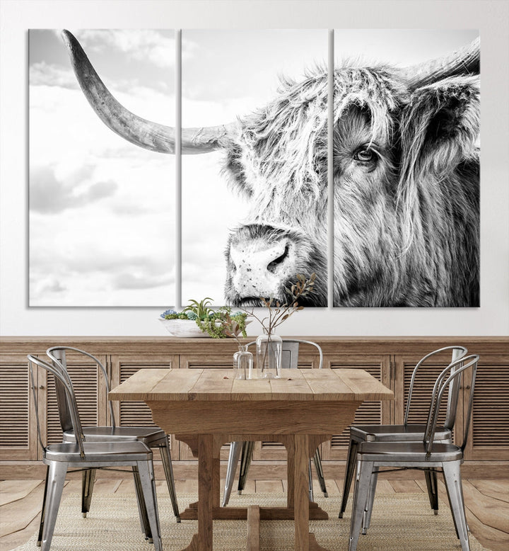 Highland Cow Canvas Wall Art Farmhouse Decor Cow Black White Print Rustic Wall Decor Animals Painting Scottish Cow Wall