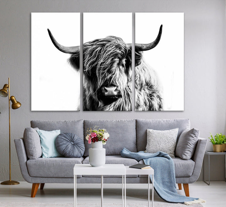 Highland Cow Canvas Wall Art Farmhouse Decor Cow Black White Print Rustic Wall Decor Animals Painting Scottish Cow Wall