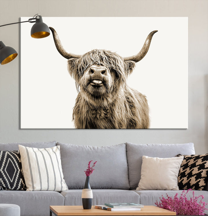 Highland Cow Canvas Wall Art Farmhouse Decor Cow Black White Print Rustic Wall Decor Animals Painting Scottish Cow Wall