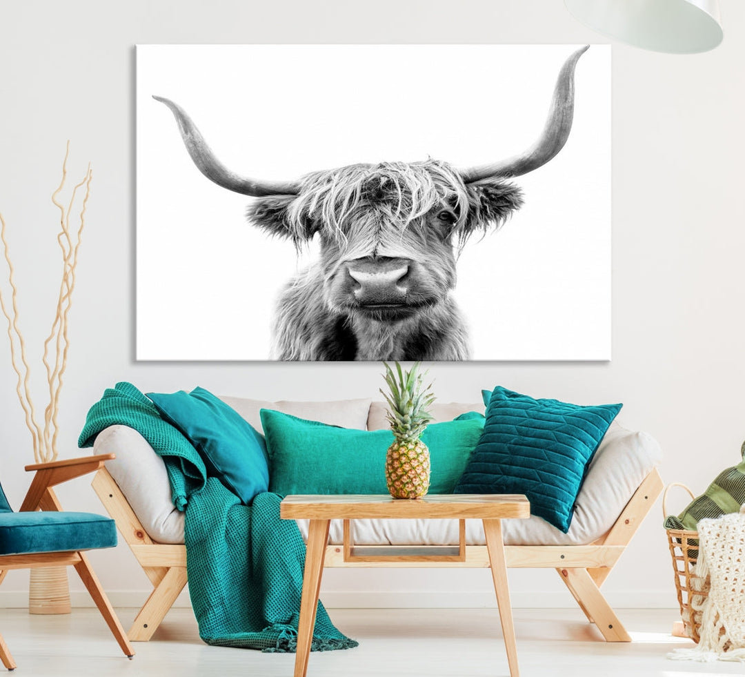 Highland Cow Canvas Wall Art Farmhouse Decor Cow Black White Print Rustic Wall Decor Animals Painting Scottish Cow Wall