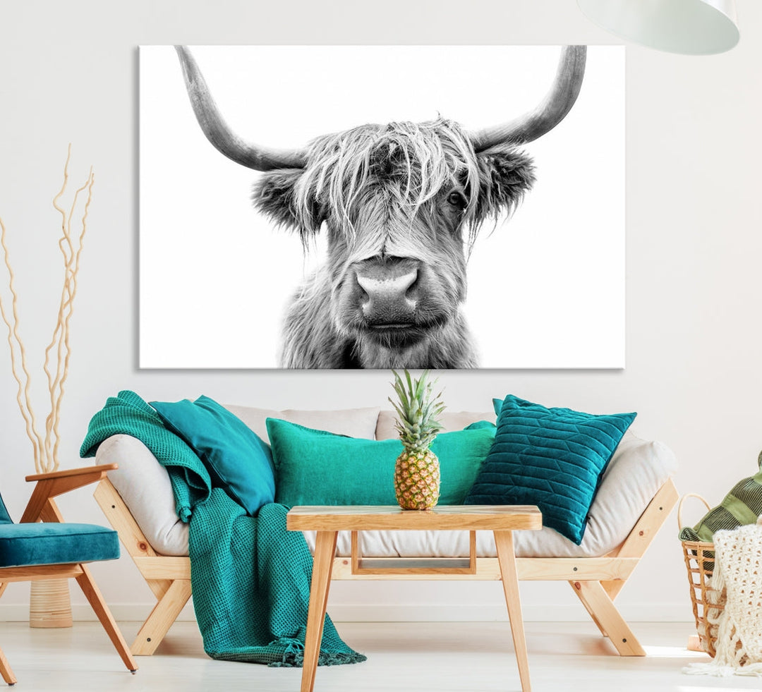 Highland Cow Canvas Wall Art Farmhouse Decor Cow Black White Print Rustic Wall Decor Animals Painting Scottish Cow Wall