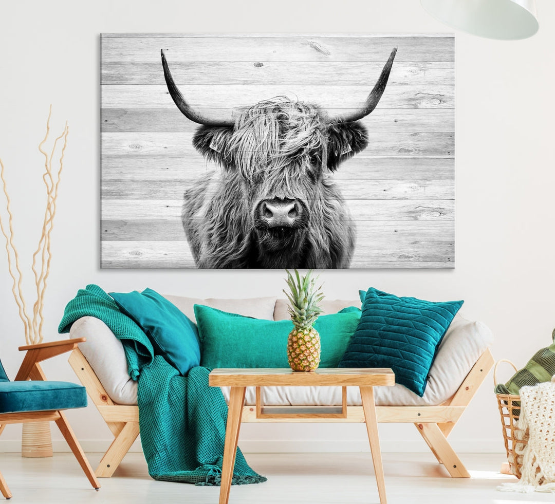 Highland Cow Canvas Wall Art Farmhouse Decor Cow Black White Print Rustic Wall Decor Animals Painting Scottish Cow Wall