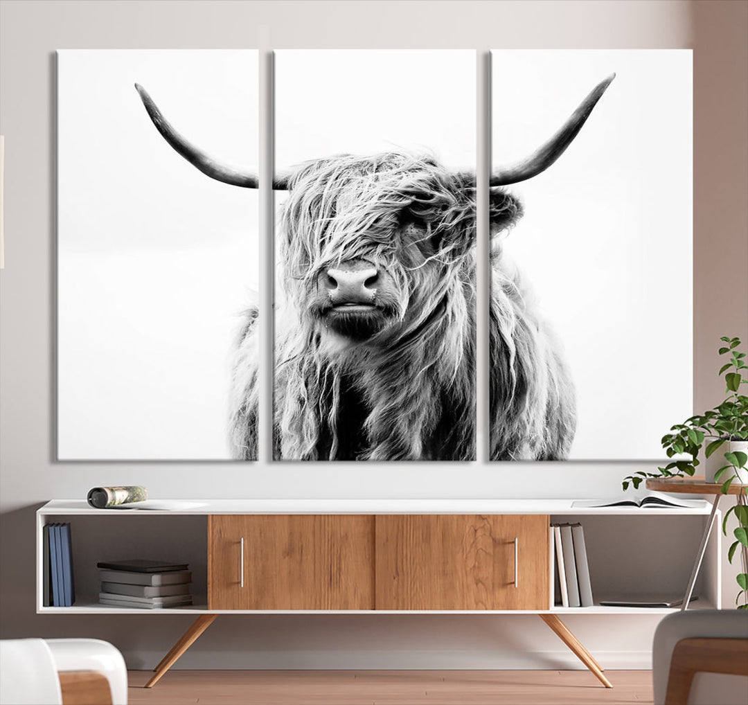 Highland Cow Canvas Wall Art Farmhouse Decor Cow Black White Print Rustic Wall Decor Animals Painting Scottish Cow Wall