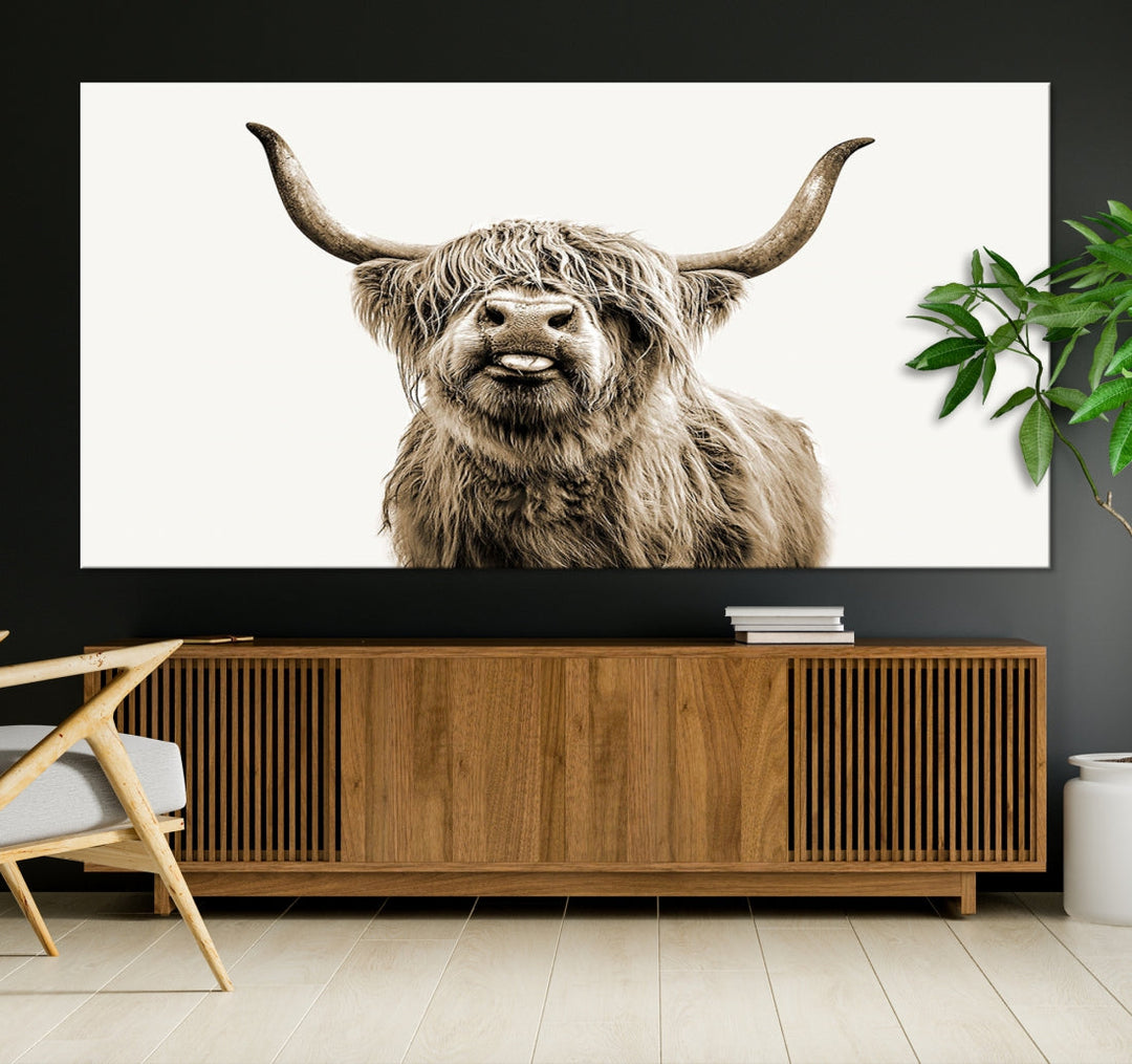 Highland Cow Canvas Wall Art Farmhouse Decor Cow Black White Print Rustic Wall Decor Animals Painting Scottish Cow Wall