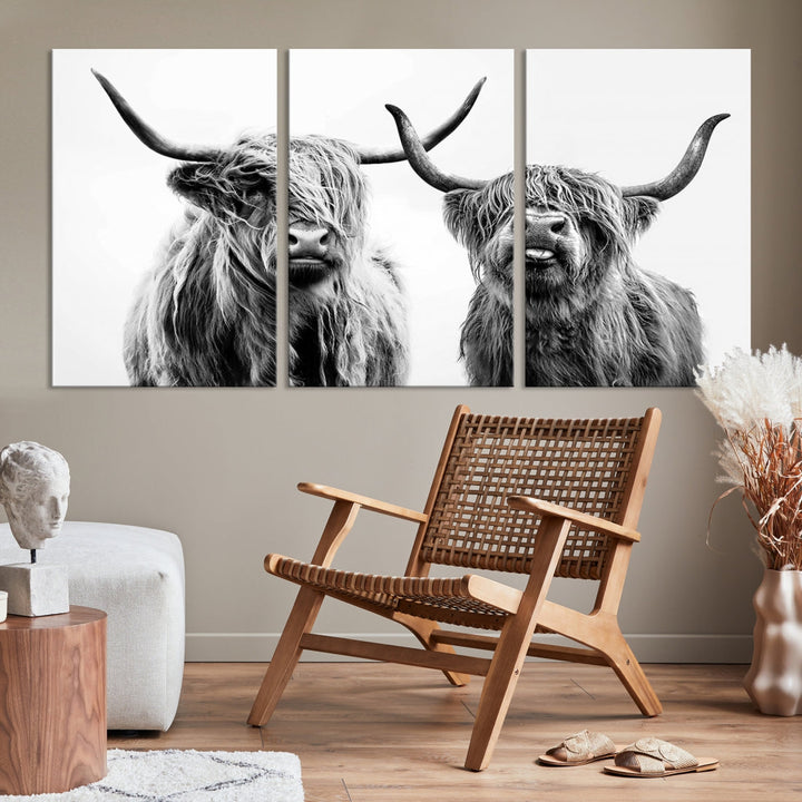 Highland Cow Canvas Wall Art Farmhouse Decor Cow Black White Print Rustic Wall Decor Animals Painting Scottish Cow Wall