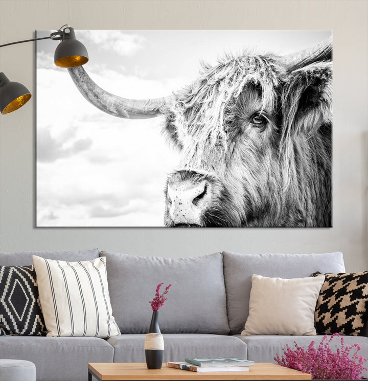 Highland Cow Canvas Wall Art Farmhouse Decor Cow Black White Print Rustic Wall Decor Animals Painting Scottish Cow Wall