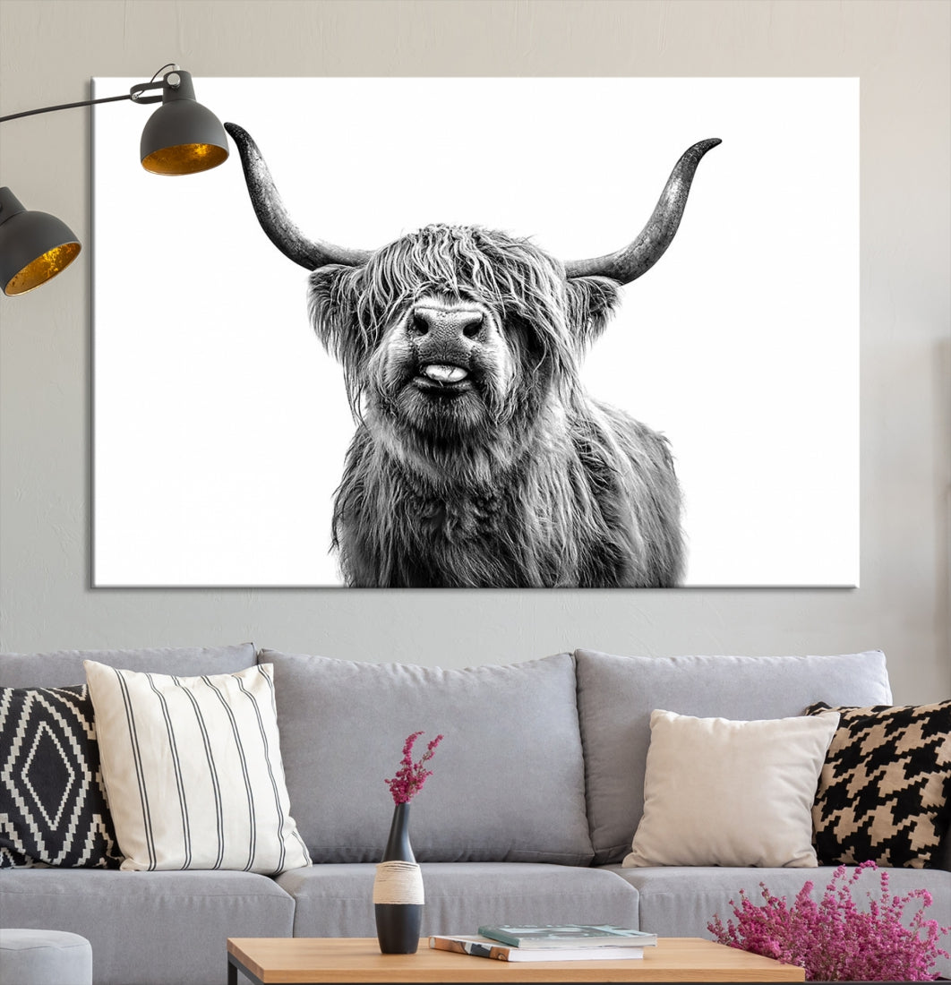 Highland Cow Canvas Wall Art Farmhouse Decor Cow Black White Print Rustic Wall Decor Animals Painting Scottish Cow Wall