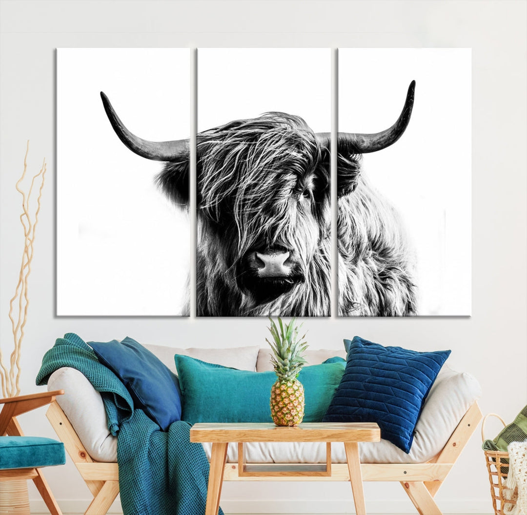 Highland Cow Canvas Wall Art Farmhouse Decor Cow Black White Print Rustic Wall Decor Animals Painting Scottish Cow Wall