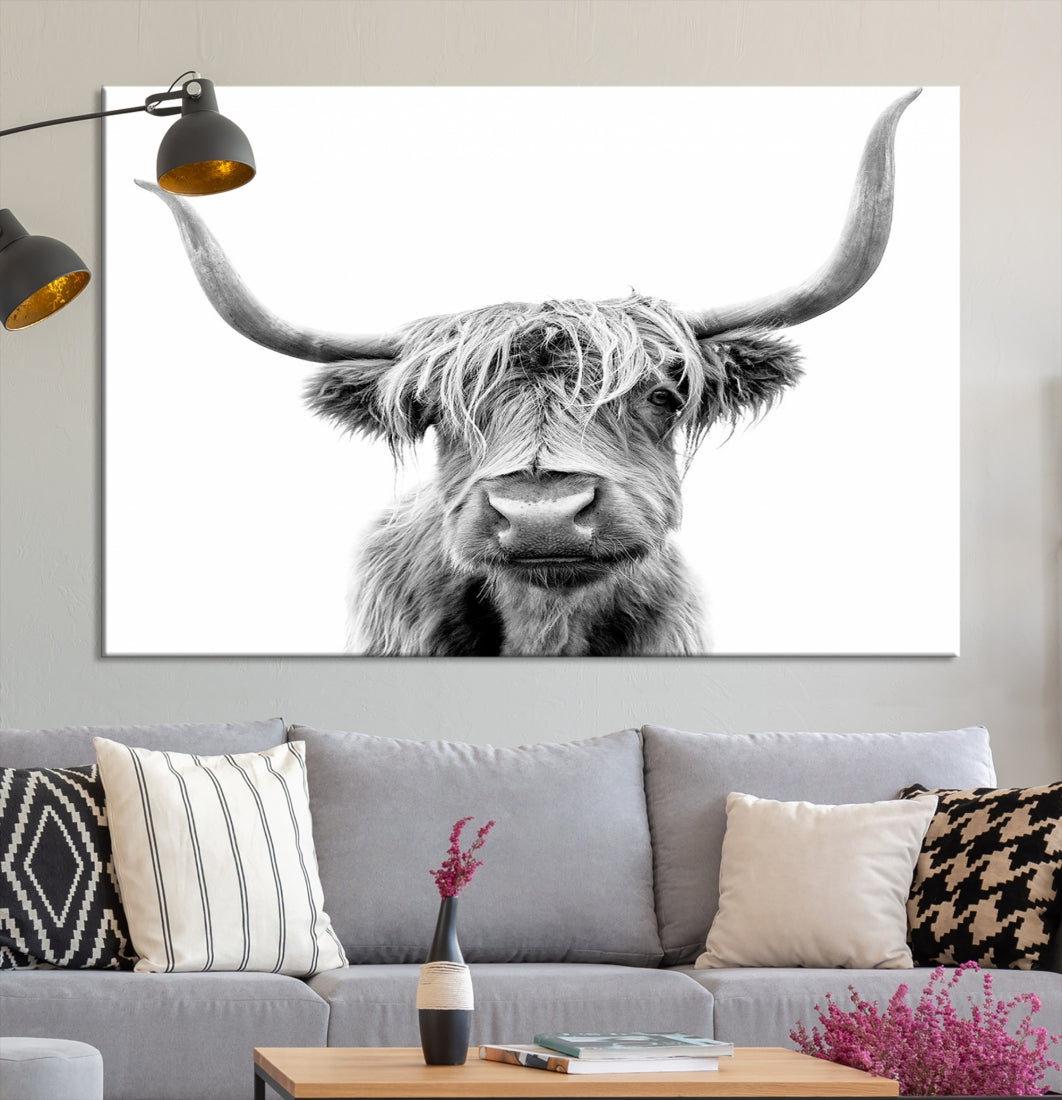 Highland Cow Canvas Wall Art Farmhouse Decor Cow Black White Print Rustic Wall Decor Animals Painting Scottish Cow Wall