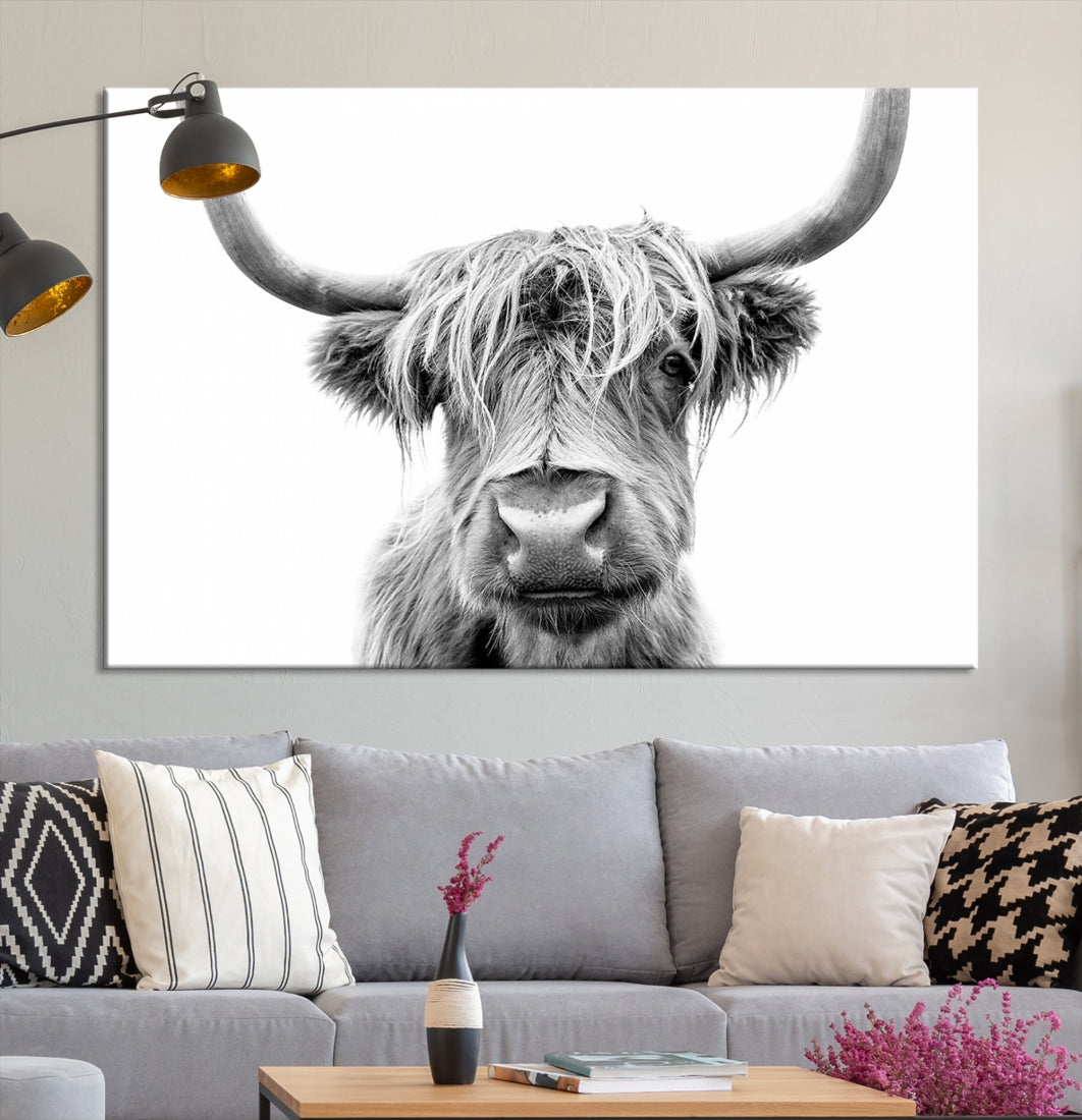 Highland Cow Canvas Wall Art Farmhouse Decor Cow Black White Print Rustic Wall Decor Animals Painting Scottish Cow Wall