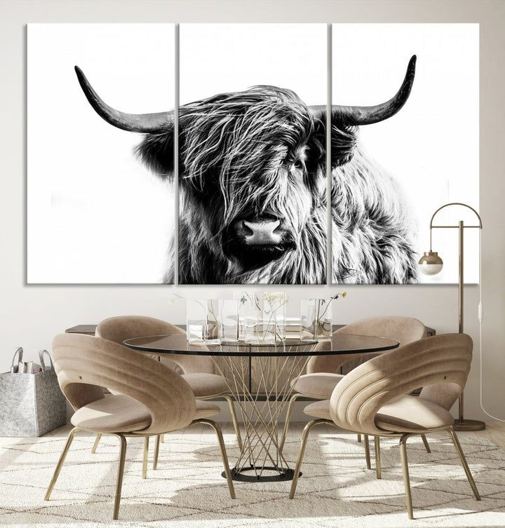 Highland Cow Canvas Wall Art Farmhouse Decor Cow Black White Print Rustic Wall Decor Animals Painting Scottish Cow Wall