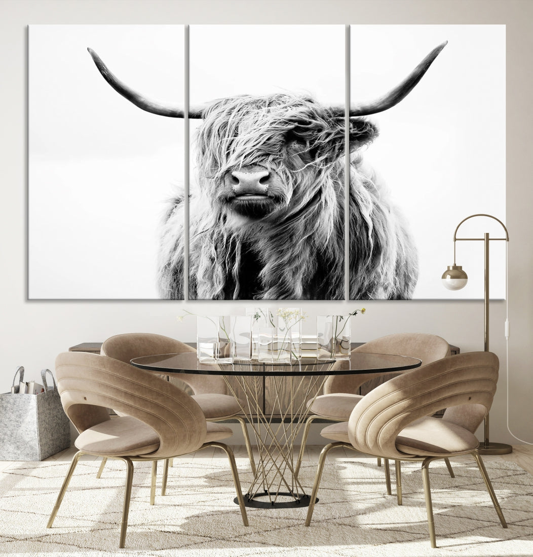 Highland Cow Canvas Wall Art Farmhouse Decor Cow Black White Print Rustic Wall Decor Animals Painting Scottish Cow Wall