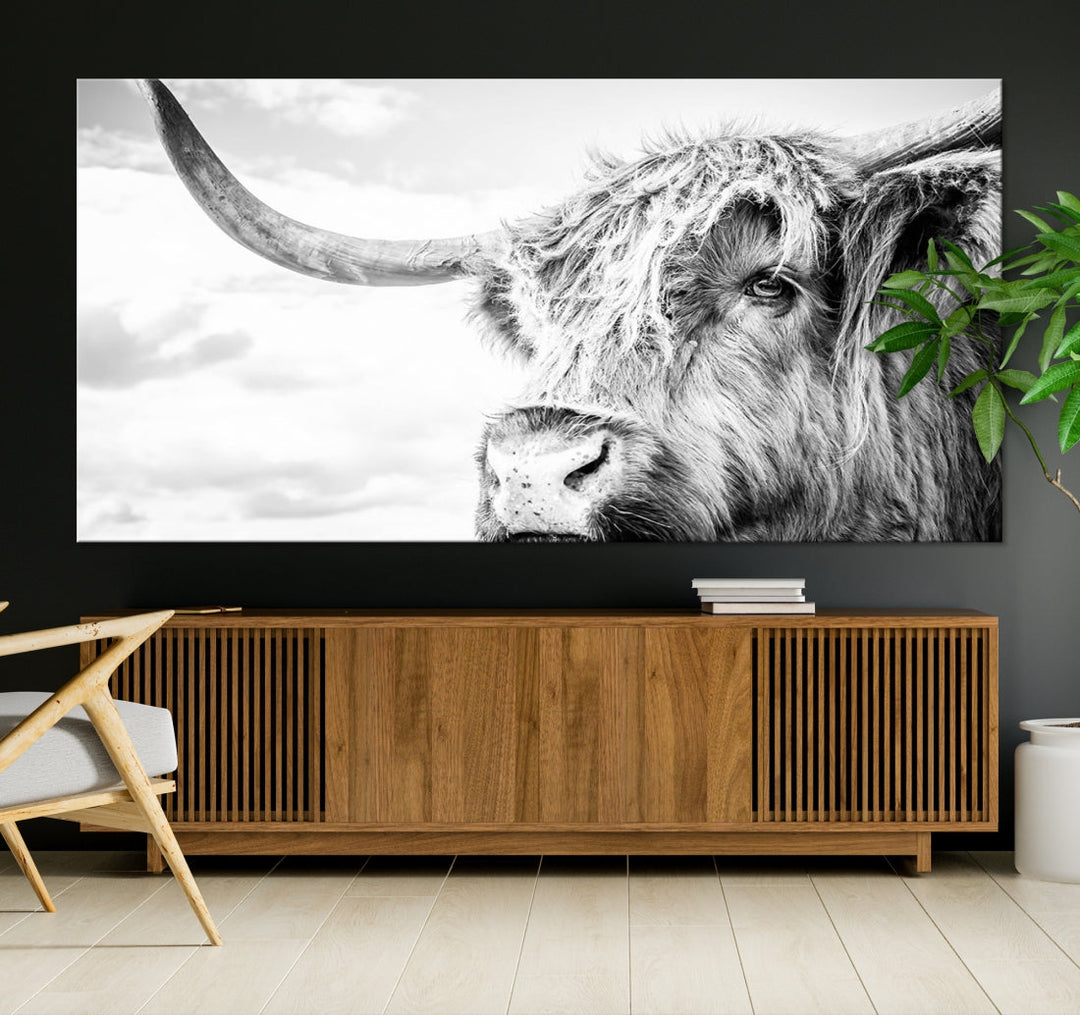 Highland Cow Canvas Wall Art Farmhouse Decor Cow Black White Print Rustic Wall Decor Animals Painting Scottish Cow Wall