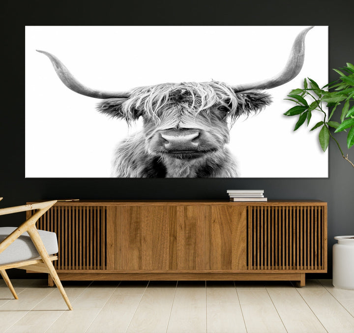 Highland Cow Canvas Wall Art Farmhouse Decor Cow Black White Print Rustic Wall Decor Animals Painting Scottish Cow Wall