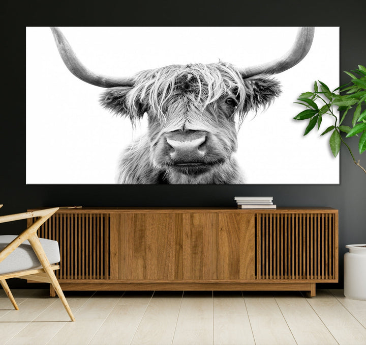 Highland Cow Canvas Wall Art Farmhouse Decor Cow Black White Print Rustic Wall Decor Animals Painting Scottish Cow Wall