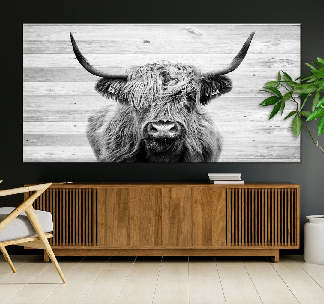 Highland Cow Canvas Wall Art Farmhouse Decor Cow Black White Print Rustic Wall Decor Animals Painting Scottish Cow Wall