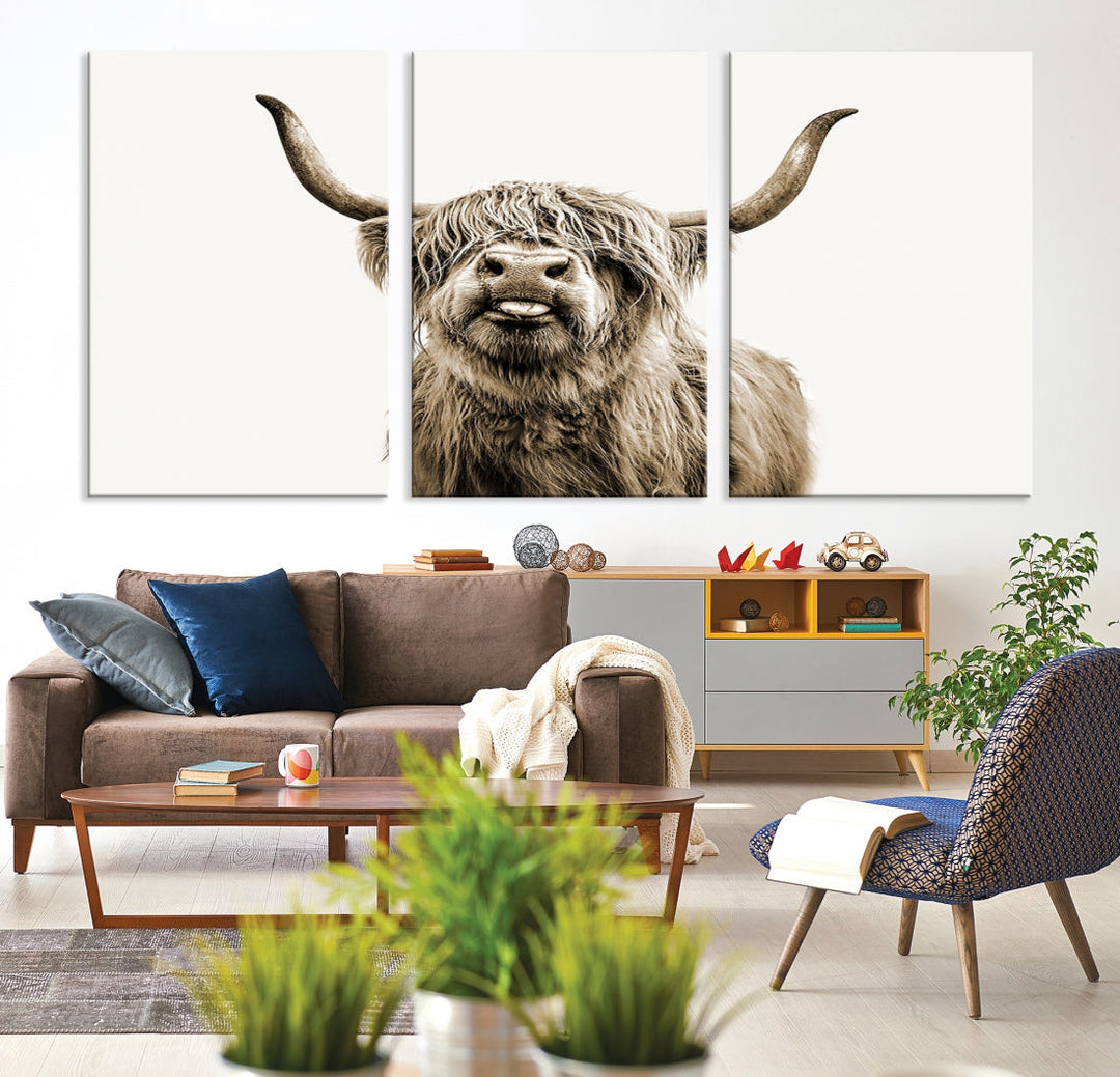 Highland Cow Canvas Wall Art Farmhouse Decor Cow Black White Print Rustic Wall Decor Animals Painting Scottish Cow Wall