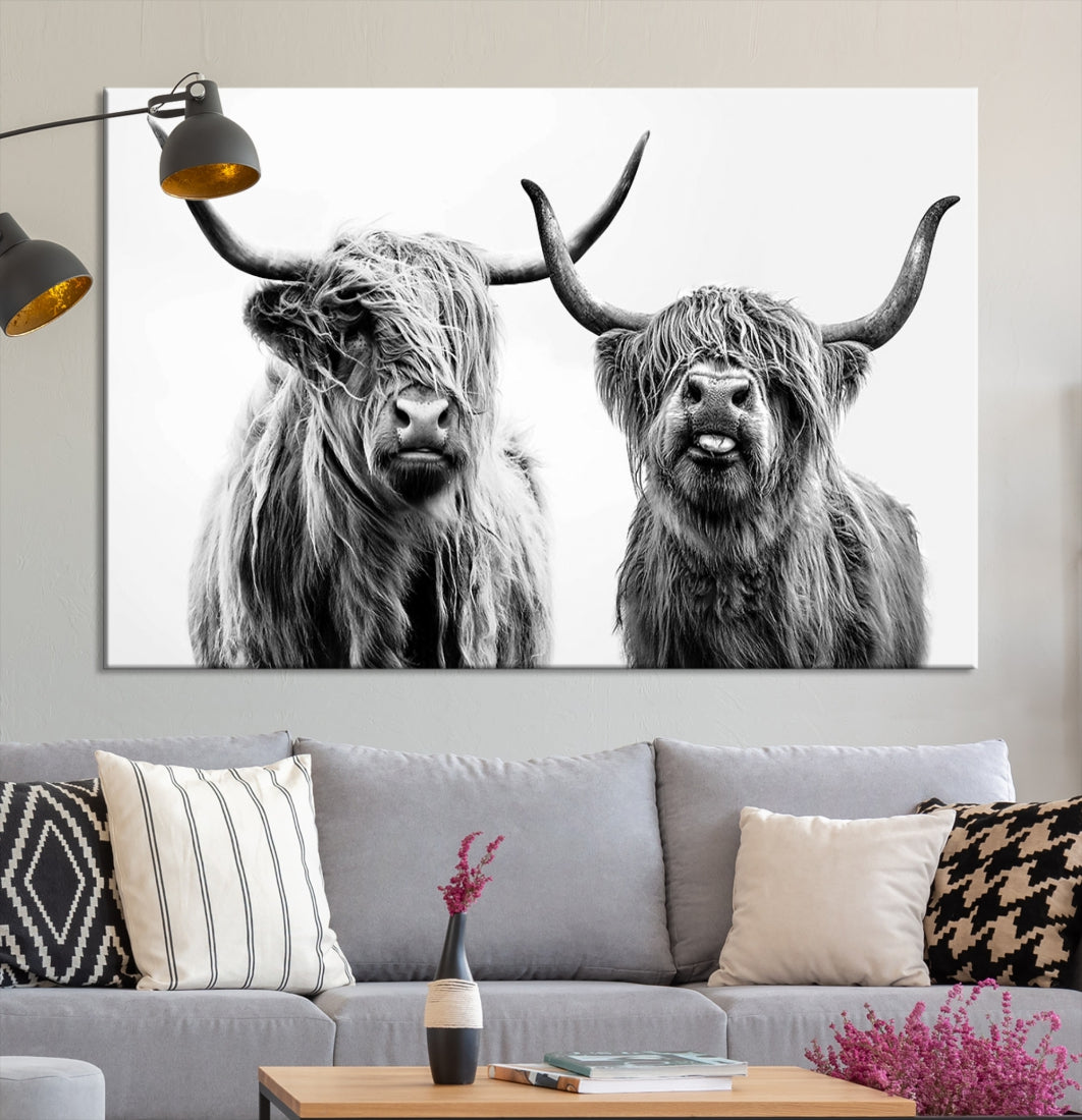 Highland Cow Canvas Wall Art Farmhouse Decor Cow Black White Print Rustic Wall Decor Animals Painting Scottish Cow Wall