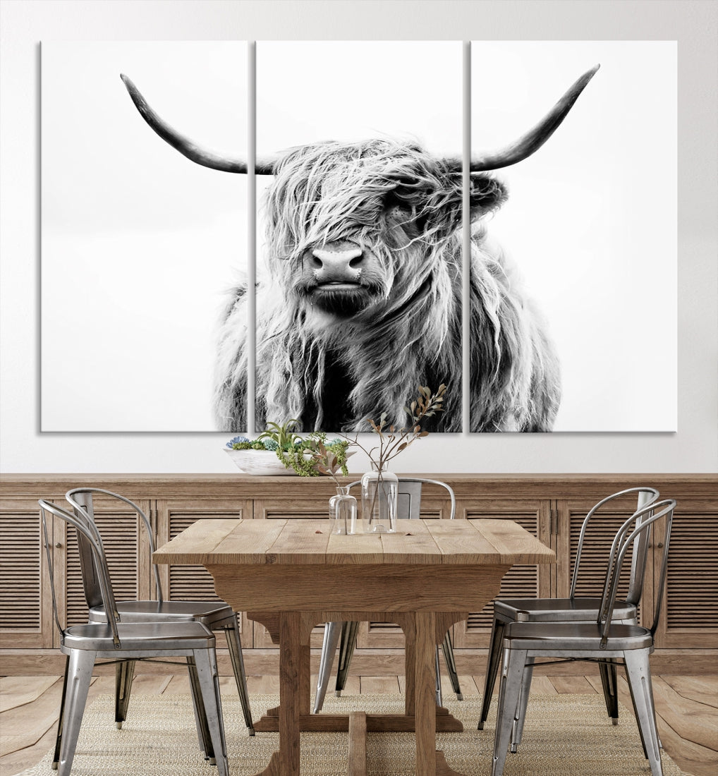 Highland Cow Canvas Wall Art Farmhouse Decor Cow Black White Print Rustic Wall Decor Animals Painting Scottish Cow Wall