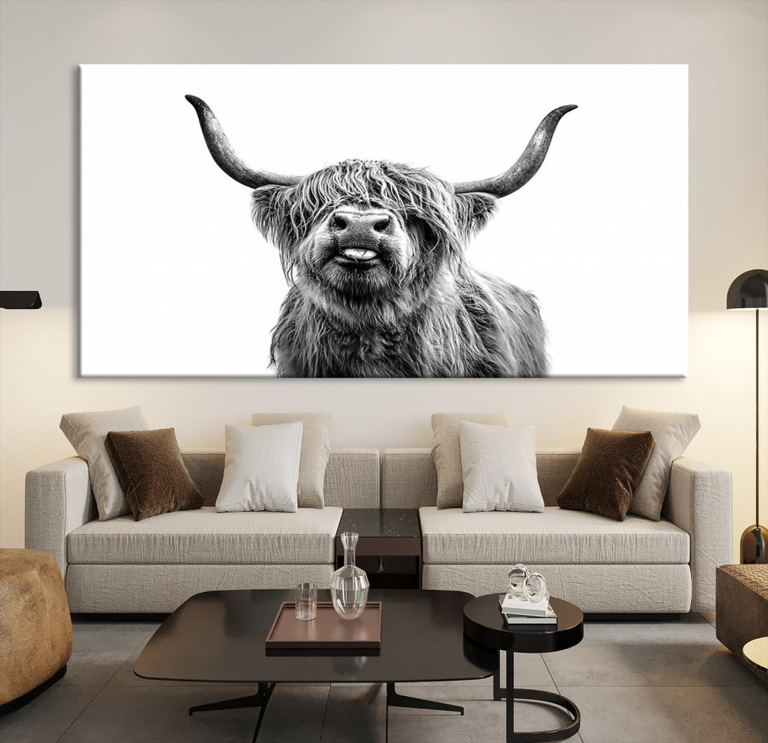 Highland Cow Canvas Wall Art Farmhouse Decor Cow Black White Print Rustic Wall Decor Animals Painting Scottish Cow Wall