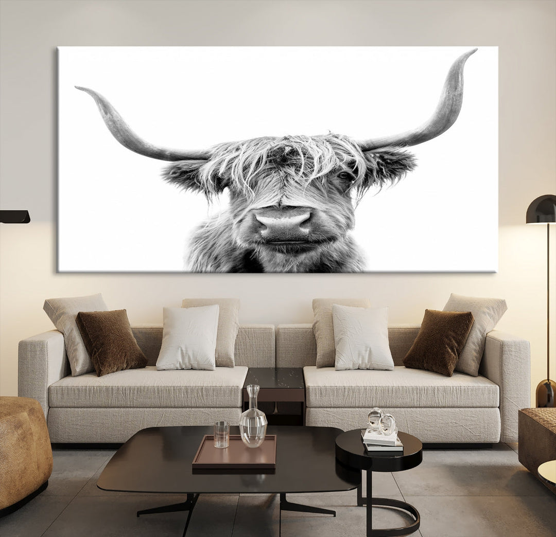 Highland Cow Canvas Wall Art Farmhouse Decor Cow Black White Print Rustic Wall Decor Animals Painting Scottish Cow Wall