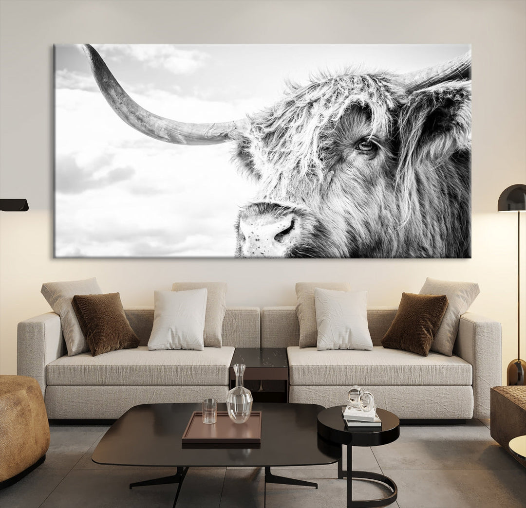 Highland Cow Canvas Wall Art Farmhouse Decor Cow Black White Print Rustic Wall Decor Animals Painting Scottish Cow Wall