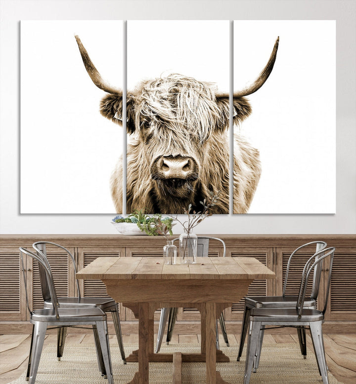 Highland Cow Canvas Wall Art Farmhouse Decor Cow Black White Print Rustic Wall Decor Animals Painting Scottish Cow Wall