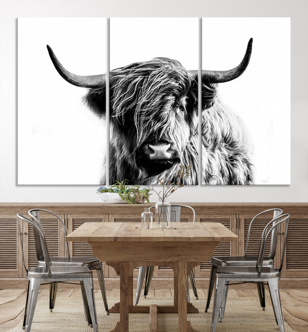 Highland Cow Canvas Wall Art Farmhouse Decor Cow Black White Print Rustic Wall Decor Animals Painting Scottish Cow Wall