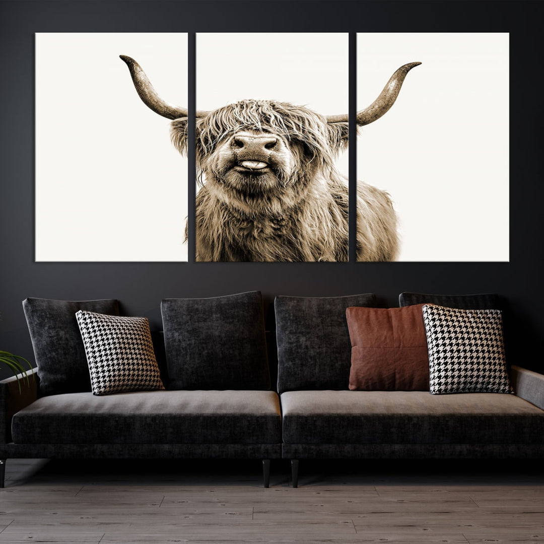 Highland Cow Canvas Wall Art Farmhouse Decor Cow Black White Print Rustic Wall Decor Animals Painting Scottish Cow Wall