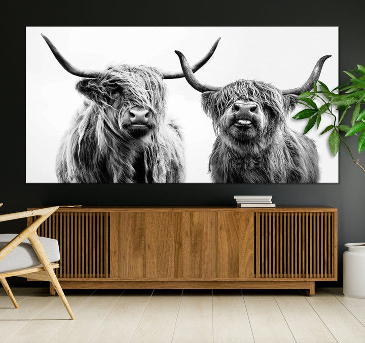 Highland Cow Canvas Wall Art Farmhouse Decor Cow Black White Print Rustic Wall Decor Animals Painting Scottish Cow Wall