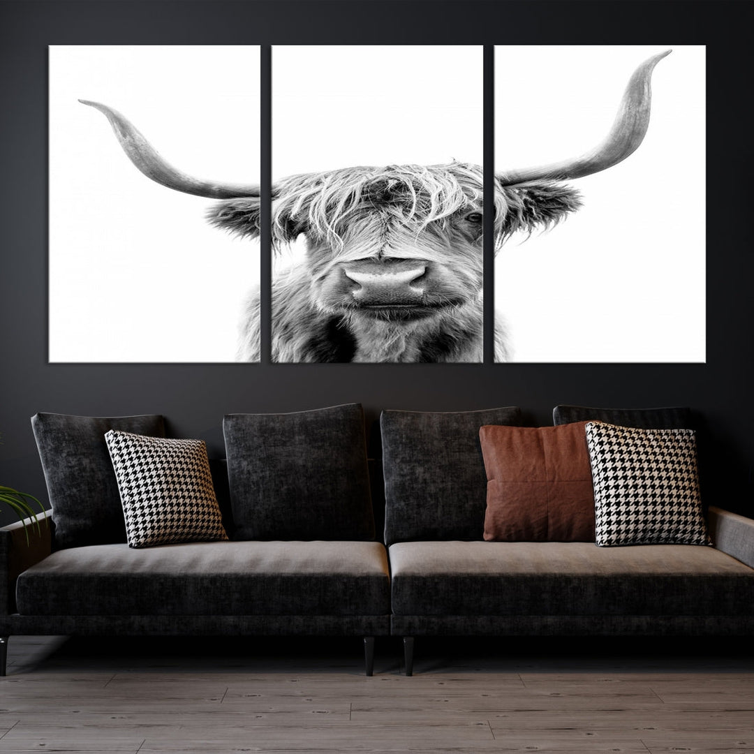 Highland Cow Canvas Wall Art Farmhouse Decor Cow Black White Print Rustic Wall Decor Animals Painting Scottish Cow Wall