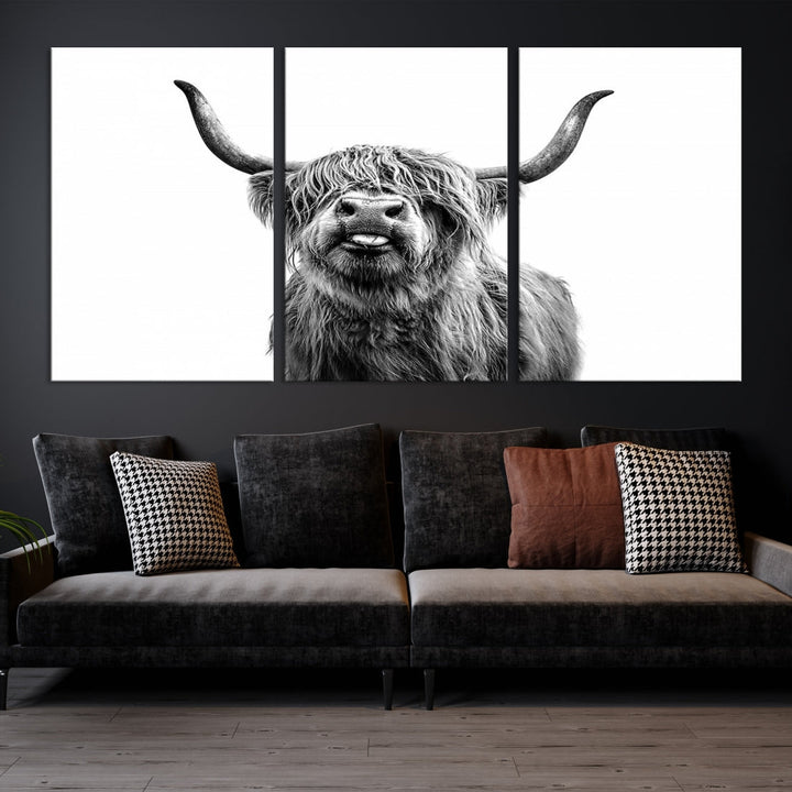 Highland Cow Canvas Wall Art Farmhouse Decor Cow Black White Print Rustic Wall Decor Animals Painting Scottish Cow Wall