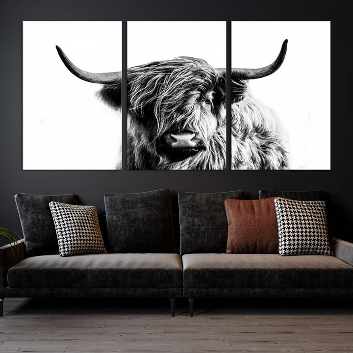 Highland Cow Canvas Wall Art Farmhouse Decor Cow Black White Print Rustic Wall Decor Animals Painting Scottish Cow Wall