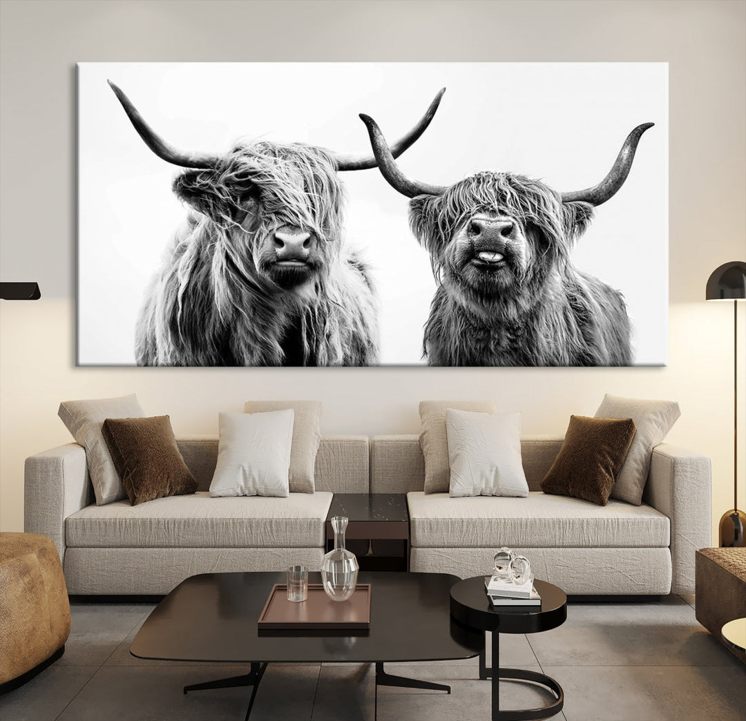 Highland Cow Canvas Wall Art Farmhouse Decor Cow Black White Print Rustic Wall Decor Animals Painting Scottish Cow Wall