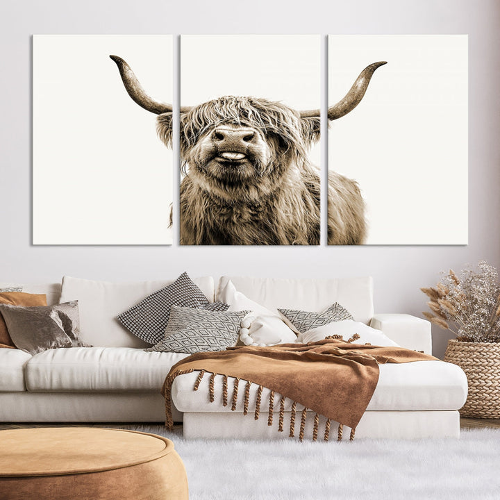 Highland Cow Canvas Wall Art Farmhouse Decor Cow Black White Print Rustic Wall Decor Animals Painting Scottish Cow Wall