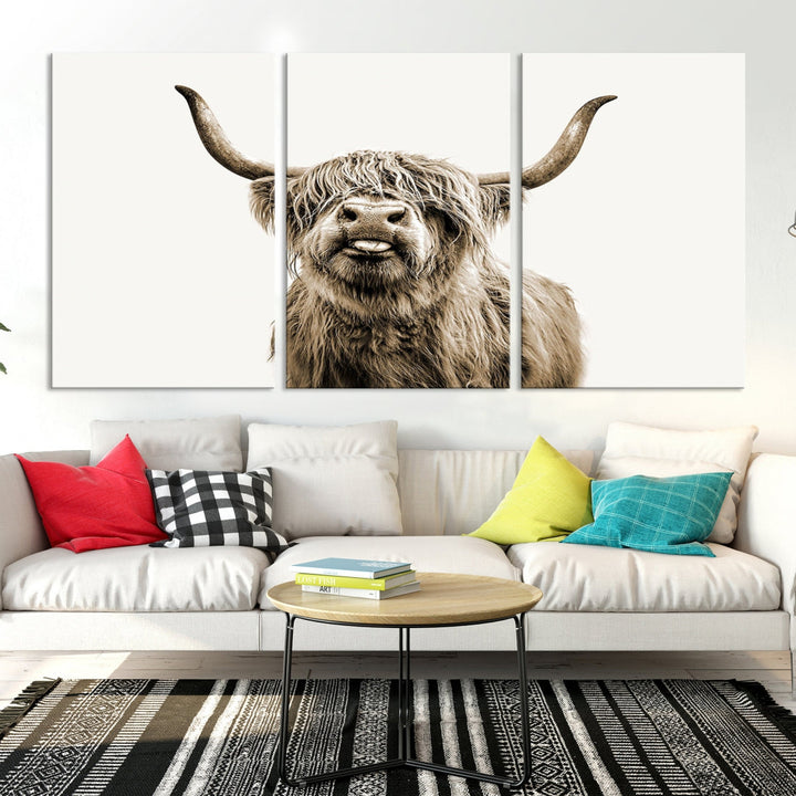 Highland Cow Canvas Wall Art Farmhouse Decor Cow Black White Print Rustic Wall Decor Animals Painting Scottish Cow Wall