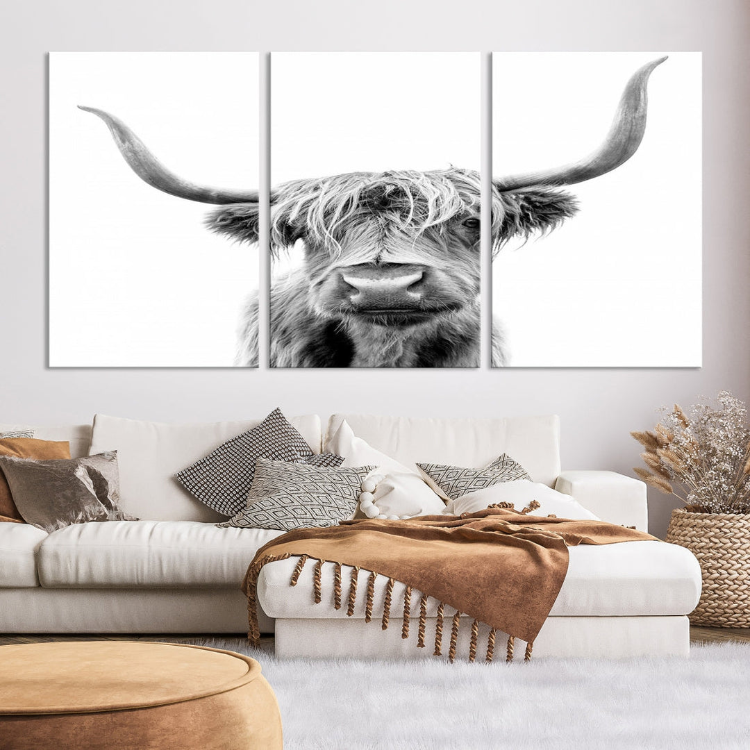 Highland Cow Canvas Wall Art Farmhouse Decor Cow Black White Print Rustic Wall Decor Animals Painting Scottish Cow Wall