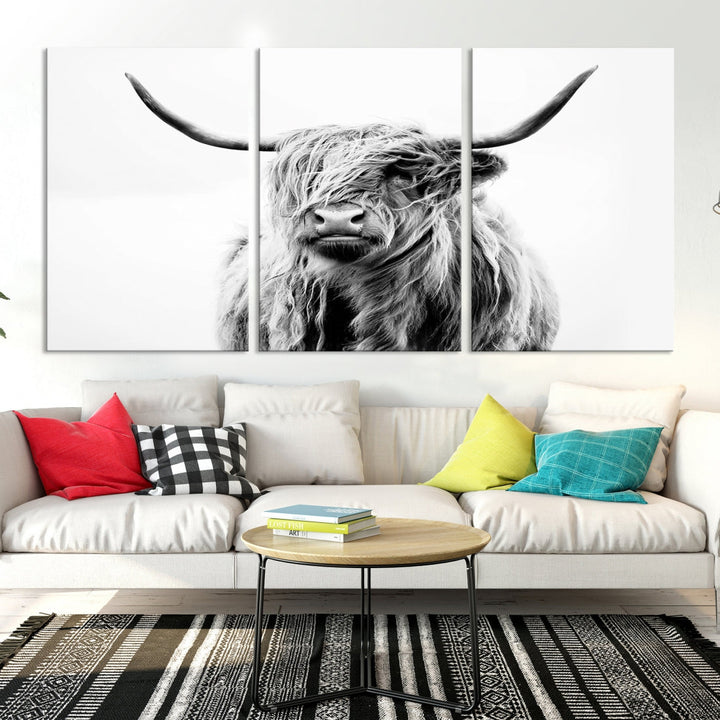 Highland Cow Canvas Wall Art Farmhouse Decor Cow Black White Print Rustic Wall Decor Animals Painting Scottish Cow Wall