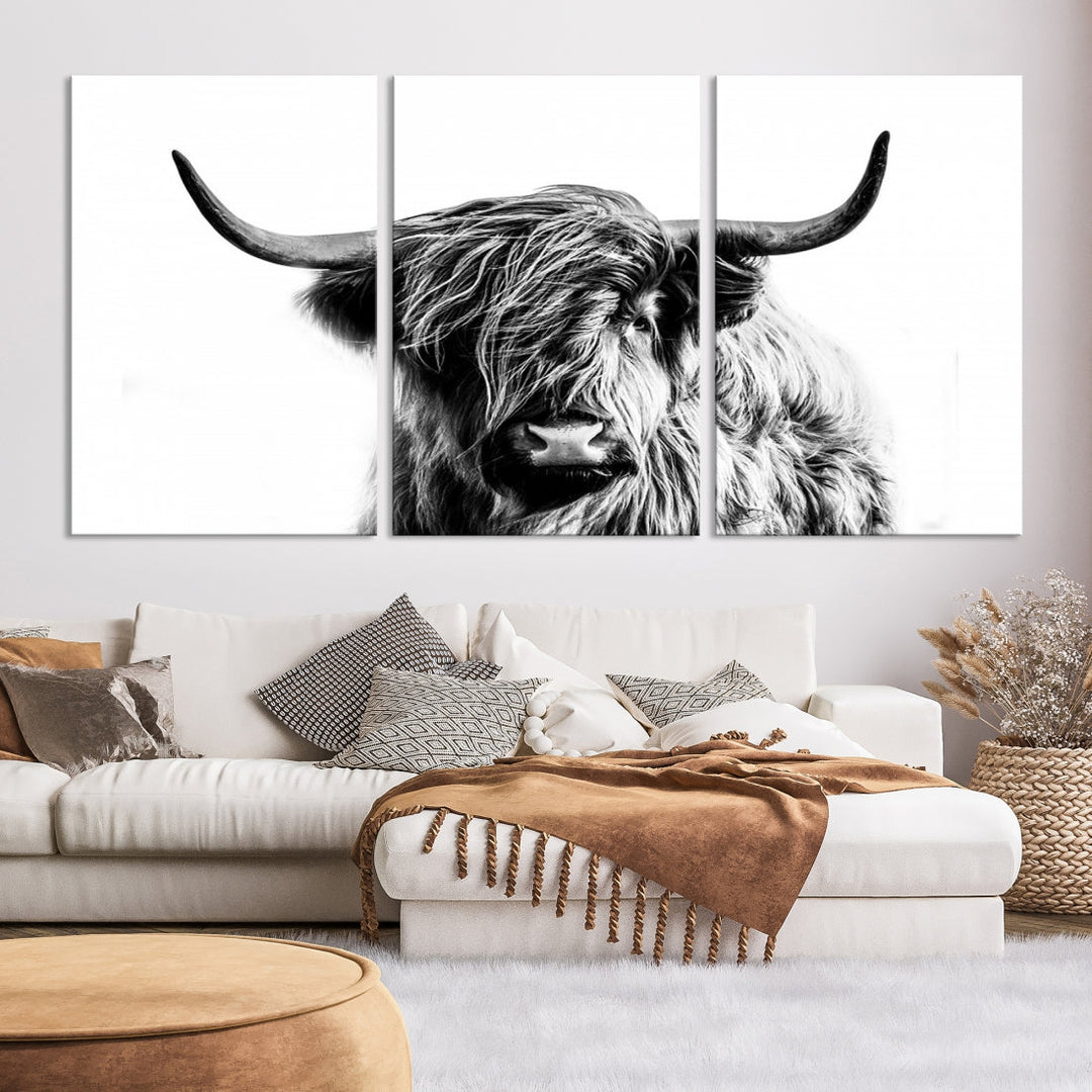 Highland Cow Canvas Wall Art Farmhouse Decor Cow Black White Print Rustic Wall Decor Animals Painting Scottish Cow Wall