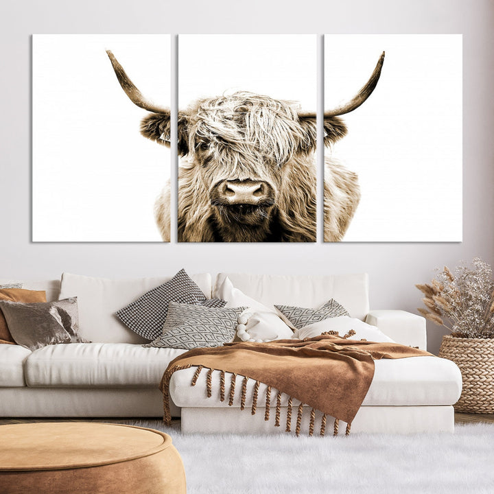 Highland Cow Canvas Wall Art Farmhouse Decor Cow Black White Print Rustic Wall Decor Animals Painting Scottish Cow Wall