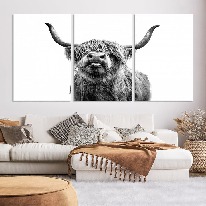 Highland Cow Canvas Wall Art Farmhouse Decor Cow Black White Print Rustic Wall Decor Animals Painting Scottish Cow Wall