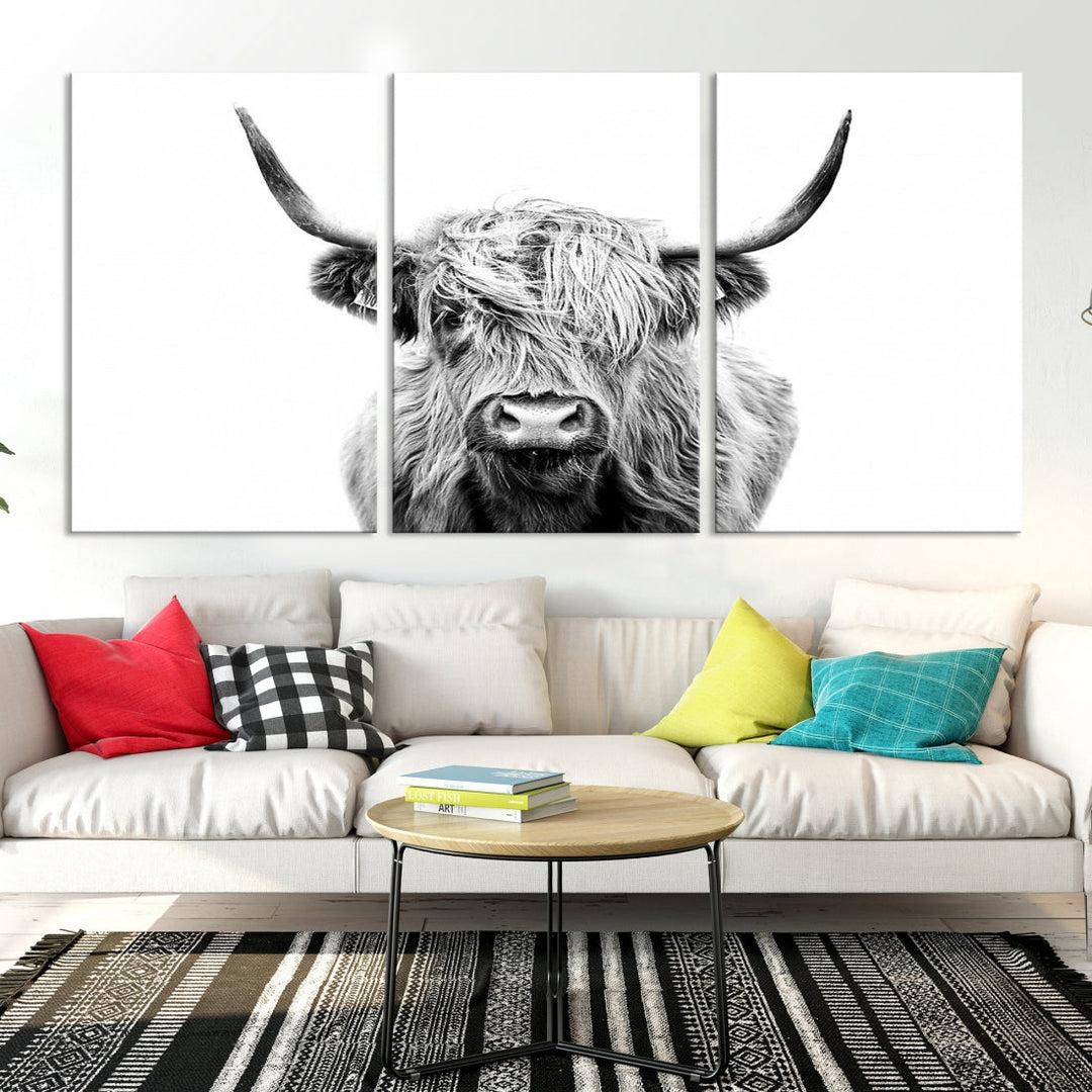 Highland Cow Canvas Wall Art Farmhouse Decor Cow Black White Print Rustic Wall Decor Animals Painting Scottish Cow Wall